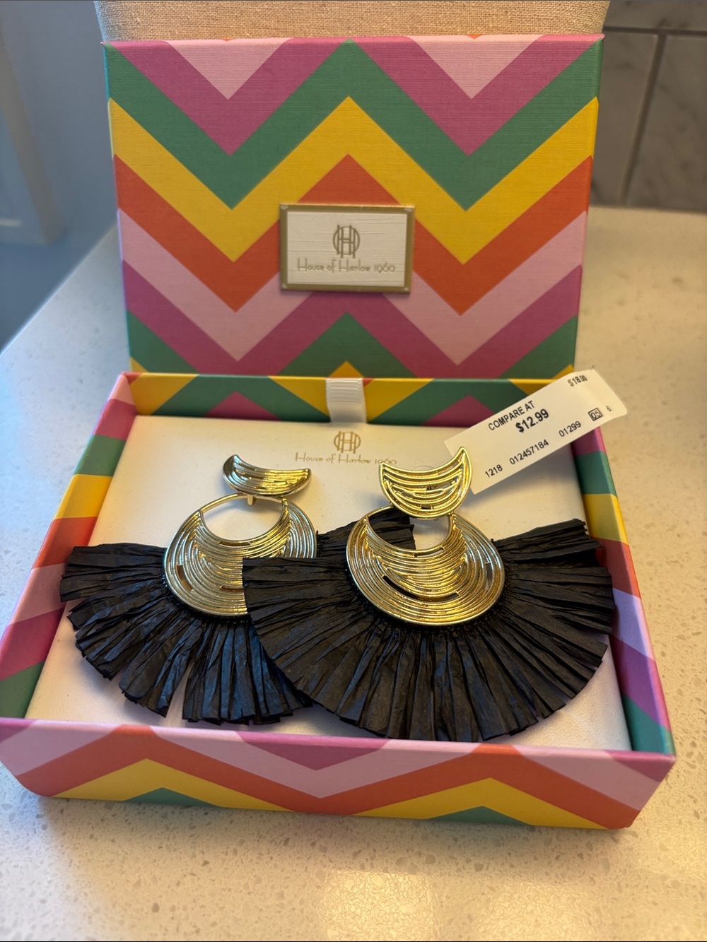 House of Harlow 1960 Gold and Gray Fan Tassel Earrings
